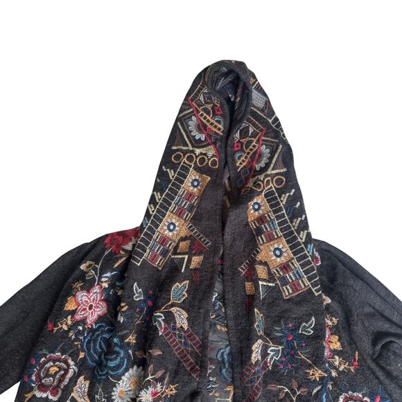 Johnny Was Biya Flower Embroidered Hooded Cardigan Charcoal Grey - Picture 4 of 15